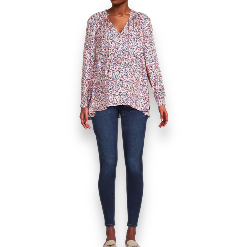 Destination Maternity Women’s Long Sleeve Peasant Blouse Boho Ditsy Floral L